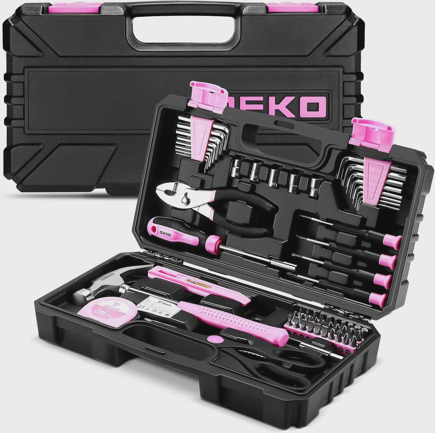 DEKO Complete Gereedschapskist Roze - 62 Delen - Ideaal voor Vrouwen, Huis, Hobby & Auto