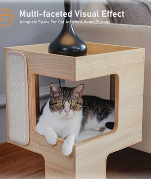 Moderne Houten Kattenboom met Krabpaal, Slaapplek en Speeltje