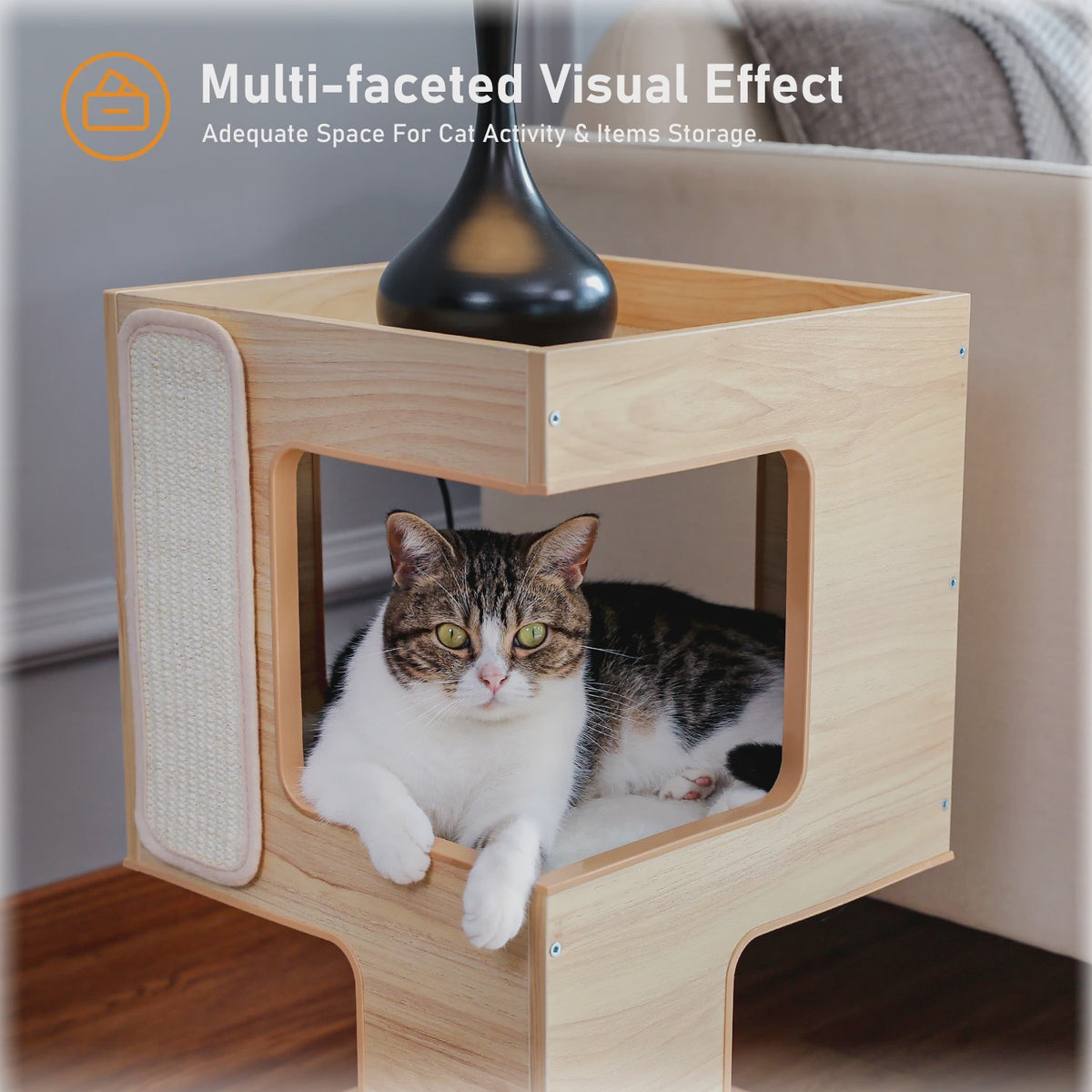 Moderne Houten Kattenboom met Krabpaal, Slaapplek en Speeltje
