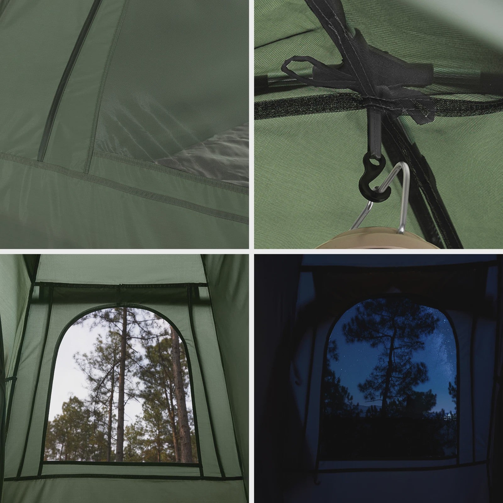 SoBuy 3-in-1 Camping Tent voor 1 Persoon - Groen met Lamp- en Schoenenopslag
