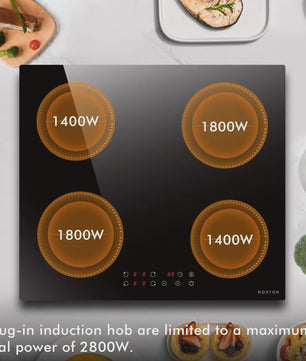 NOXTON Inductie Kookplaat 60cm - 4 Zones, Touch Control, Veiligheidslot & Timer - Zwart
