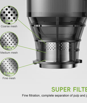 BioloMix Slowjuicer met 130mm invoertrechter - Hoge sapopbrengst, BPA-vrij, voor hele groenten & fruit