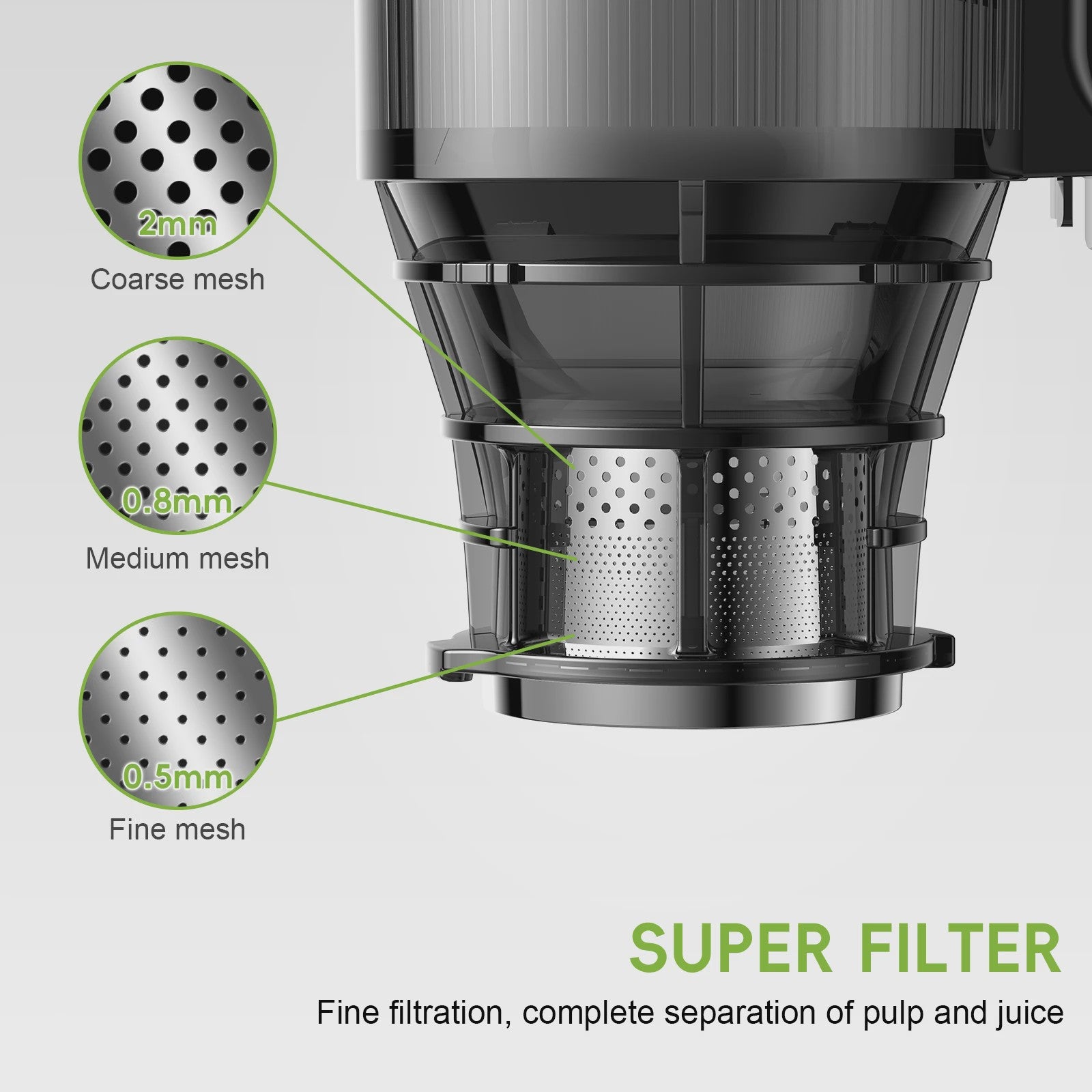 BioloMix Slowjuicer met 130mm invoertrechter - Hoge sapopbrengst, BPA-vrij, voor hele groenten & fruit