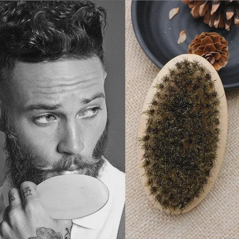 Professionele Baardborstel en Kam Set met Gift Bag - Zacht Varkenshaar & Hout