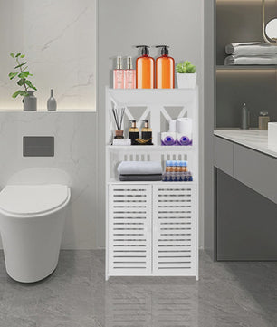 PVC Badkamerkast Waterdicht met Dubbele Deuren en 3 Planken - Wit