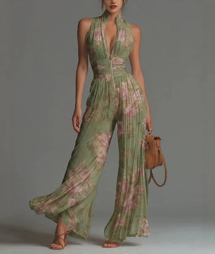 Chiffon Jumpsuit Dames - Elegante Mouwloze Palazzo Broek met Hoge Taille