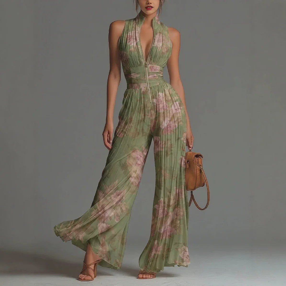 Chiffon Jumpsuit Dames - Elegante Mouwloze Palazzo Broek met Hoge Taille
