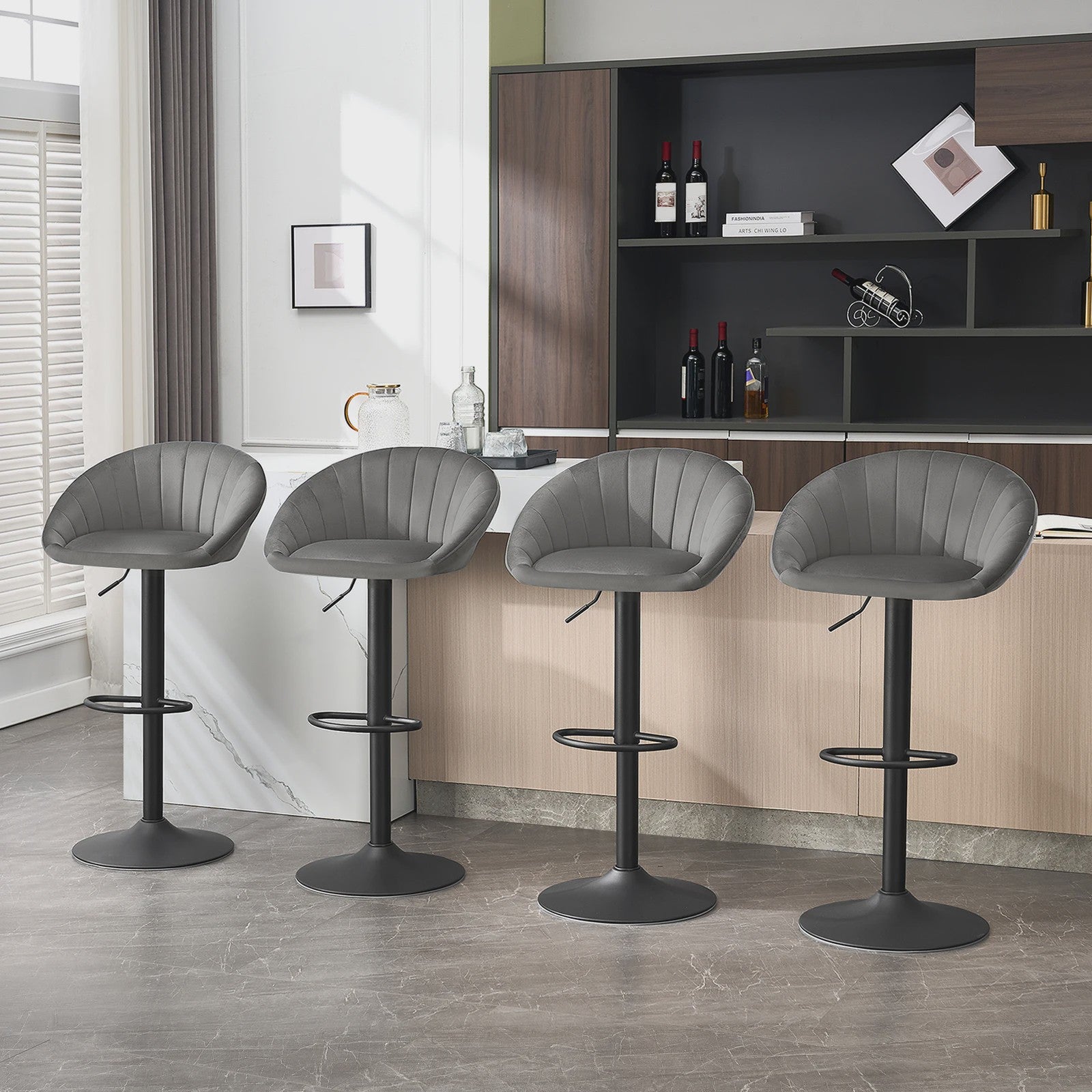 Verstelbare Barstoelen Set van 2 - Draaibaar, Ergonomisch, met Rugleuning - Fluweel/Kunstleer