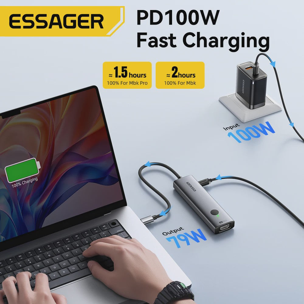 Essager 7-in-1 USB-C Hub: 4K HDMI, 100W PD, USB 3.0 & SD/TF Kaartlezer