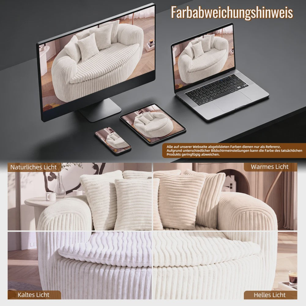 Moderne Corduroy Beanbag Fauteuil met Extra Brede Armleuningen en 5 Kussens - Comfortabele Lounge Stoel voor Woonkamer & Slaapkamer