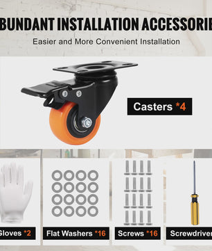 Set van 4 Zwenkwielen met Dubbel Rem & PVC Wielen - Diverse Maten