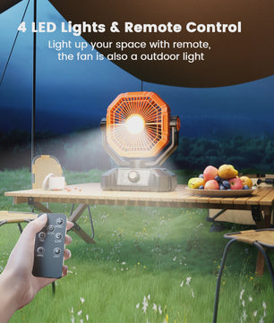 Draagbare 20000mAh Camping Ventilator met LED Lamp, Afstandsbediening & 8 Snelheden - Ideaal voor Buiten, Tent, Werkplaats