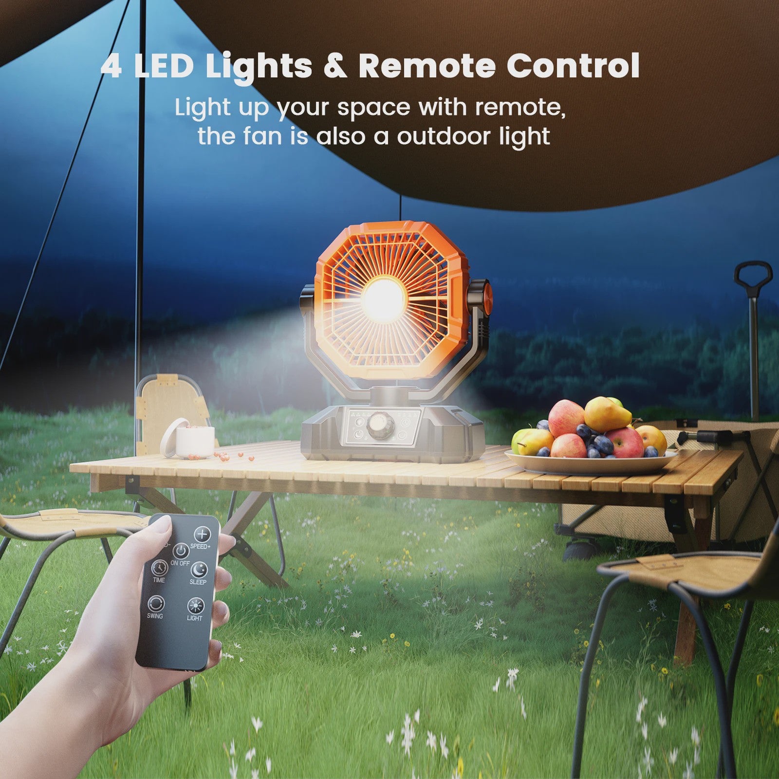 Draagbare 20000mAh Camping Ventilator met LED Lamp, Afstandsbediening & 8 Snelheden - Ideaal voor Buiten, Tent, Werkplaats