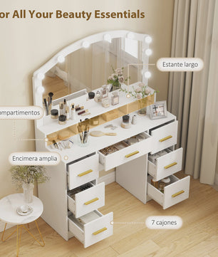 Kaptafel met 10 LED Lampjes (3 Kleuren) en 7 Lades - Wit