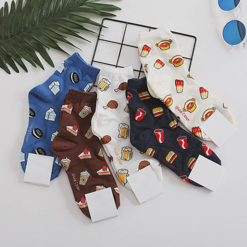 Grappige Heren Sokken met Food Prints: Avocado, Friet, Burger, Bier & Meer | Harajuku Stijl