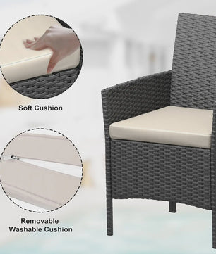 3-Delig Bistro Set: PE Rotan Terrasmeubilair met 2 Stoelen, Salontafel en Kussens voor Balkon en Tuin