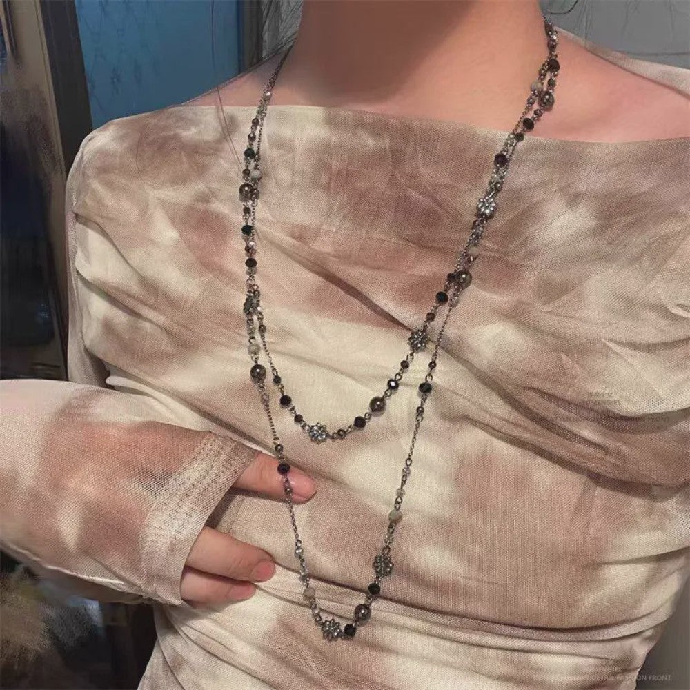 Dubbele Laags Ketting met Bloemen en Kralen - Bohemian Stijl