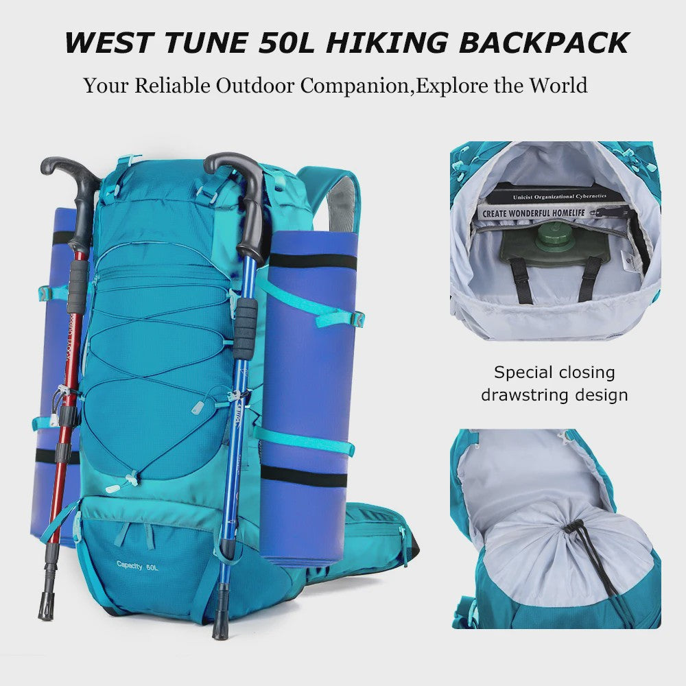 WESTTUNE 50L Wandelrugzak met Regenhoes - Multifunctionele Outdoor Rucksack