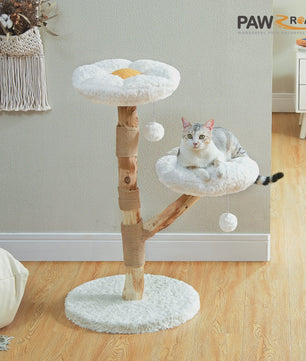 Luxe Kattenboom met Natuurlijk Hout, Wicker Mand & Krabpalen - Comfortabel Kattenhuis