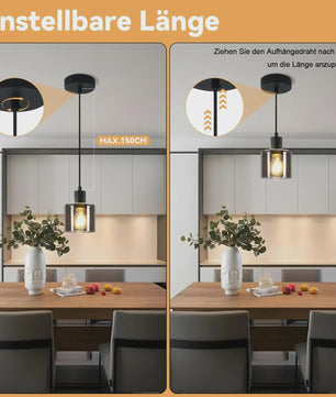 Vintage Glazen Hanglamp Zwart - Retro Industriële Stijl E27 Fitting
