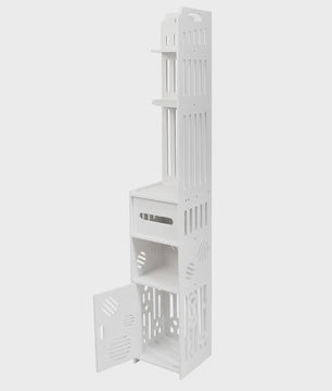 Stijlvolle Witte Hoek Badkamerkast met Verstelbare Planken en Toiletrolhouder - 20x19x120cm
