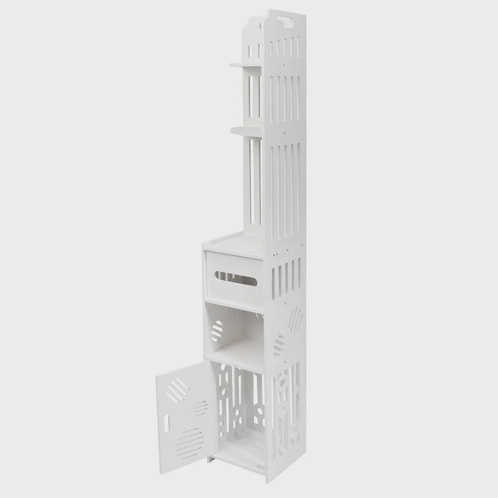 Stijlvolle Witte Hoek Badkamerkast met Verstelbare Planken en Toiletrolhouder - 20x19x120cm