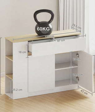 Stijlvol Wit Sideboard met 2 Deuren, 1 Lade en 3 Open Planken - 110 cm Breed