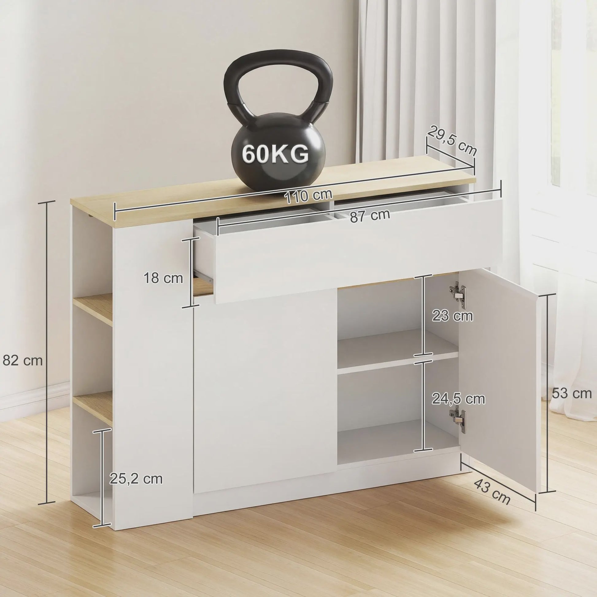 Stijlvol Wit Sideboard met 2 Deuren, 1 Lade en 3 Open Planken - 110 cm Breed