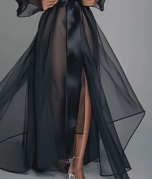 Lange Organza Kimono Jurk met Split - Bruids & Feest