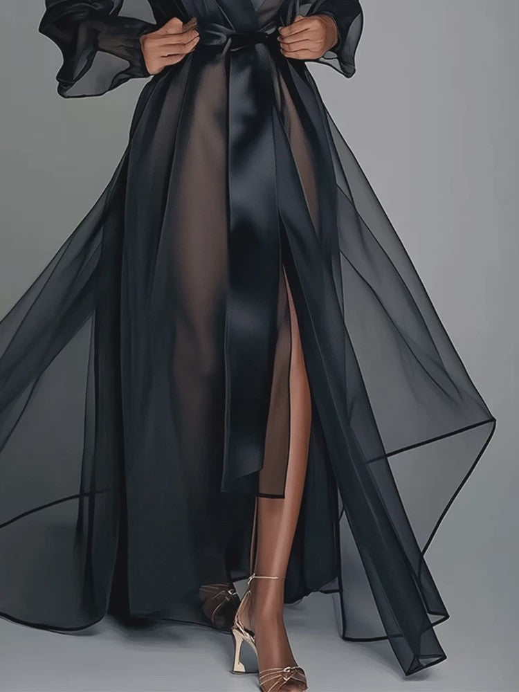 Lange Organza Kimono Jurk met Split - Bruids & Feest