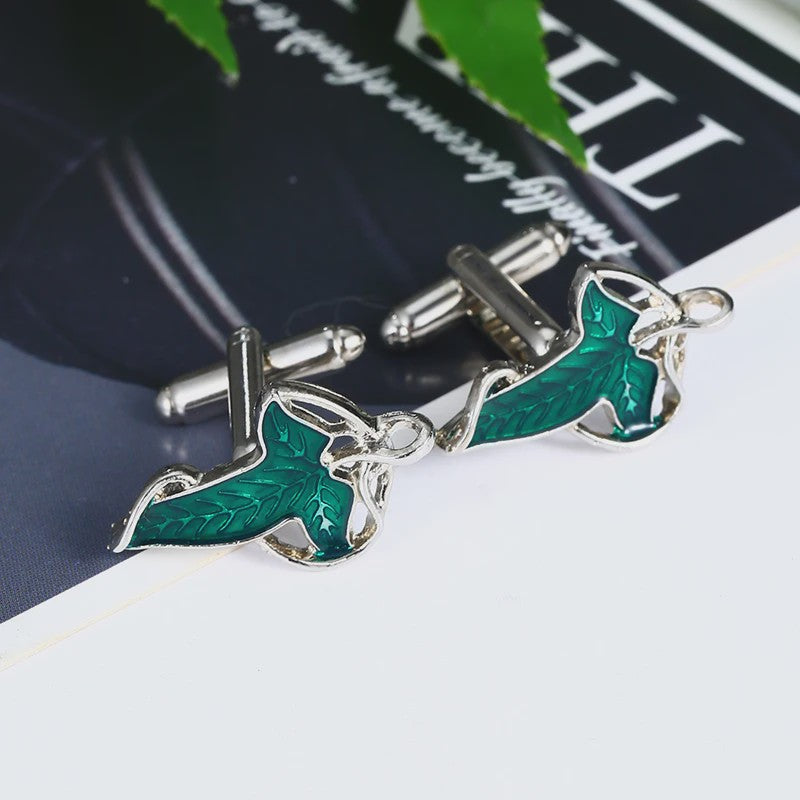 Elegante Manchetknopen met Groen Elf Blad Design - Unisex Klassiek & Stijlvol