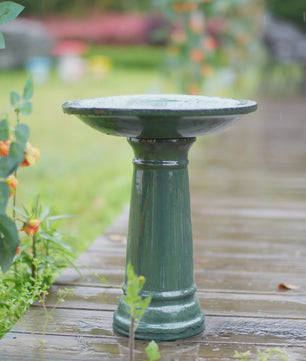 Handgemaakt Stenen Vogelbad Donkergroen Glanzend - Weerbestendig & Vorstbestendig voor Tuin, Terras, Balkon