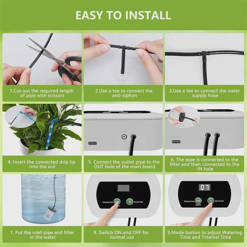 Automatisch Bewateringssysteem voor Planten met Timer, Ingebouwde Batterij & USB Opladen