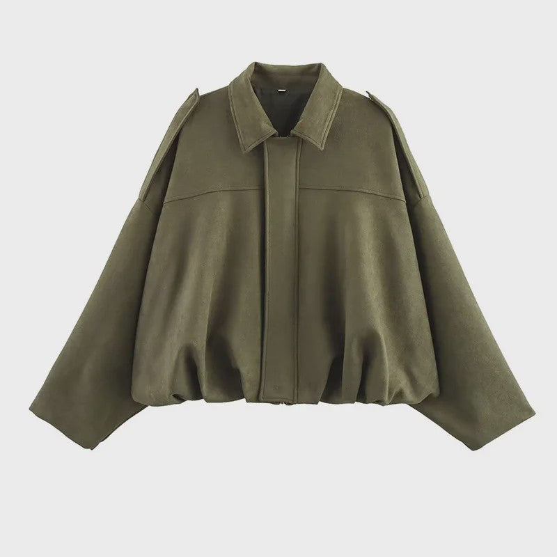 Dames Bomberjack met Omvouwbare Kraag - Vintage Stijl Losse Pasvorm