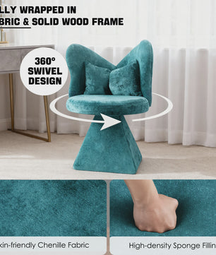 Blauwe Draaibare Kaptafelstoel met Vlinderrug en Luxe Chenille Bekleding