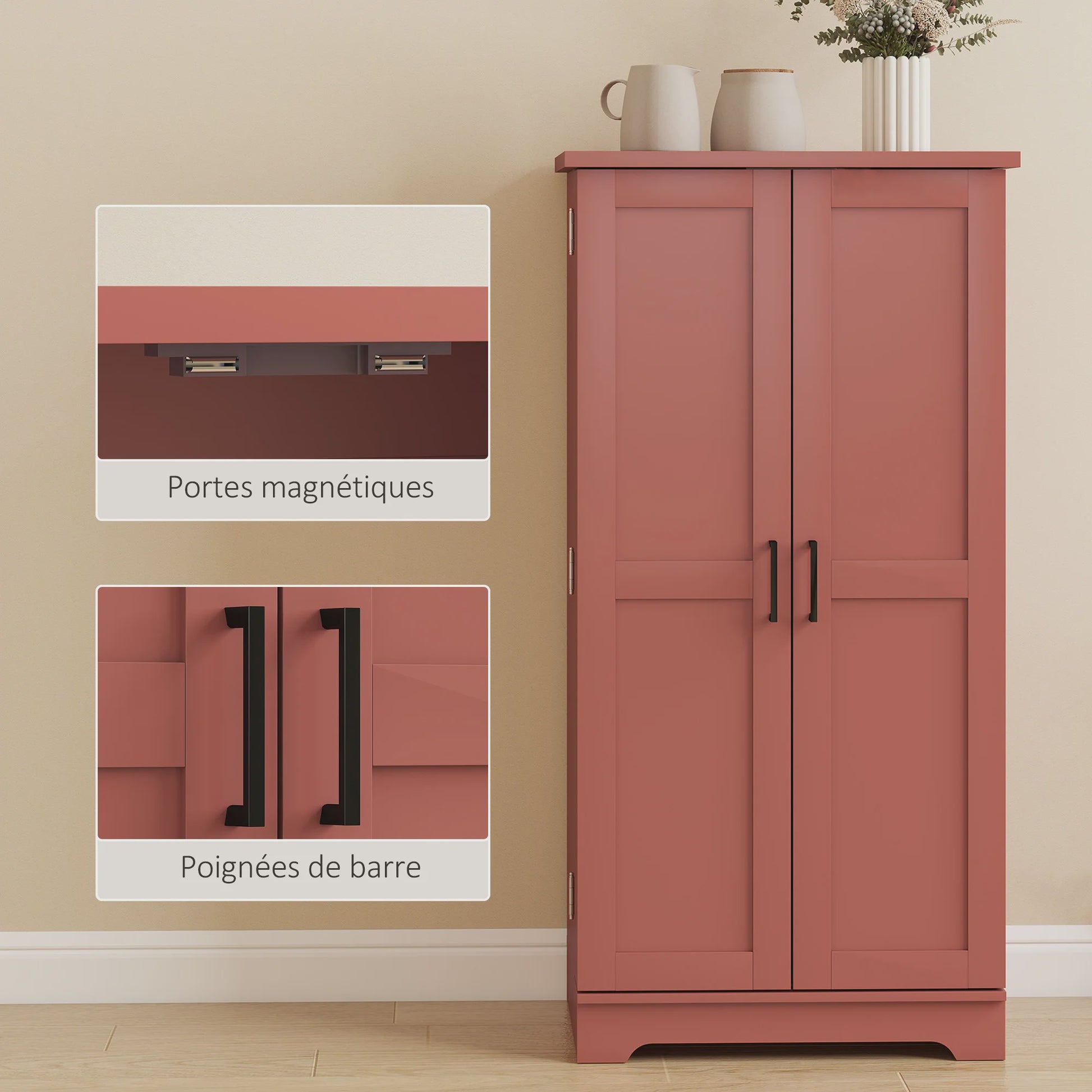 HOMCOM Keuken Dressoir Kast met 5 Niveaus, Deuren en Verstelbare Planken - 60x40x120 cm - Rode Houtnerf