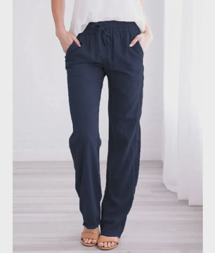 Dames Linnen Broek met Elastische Taille en Koord - Comfortabel en Ademend