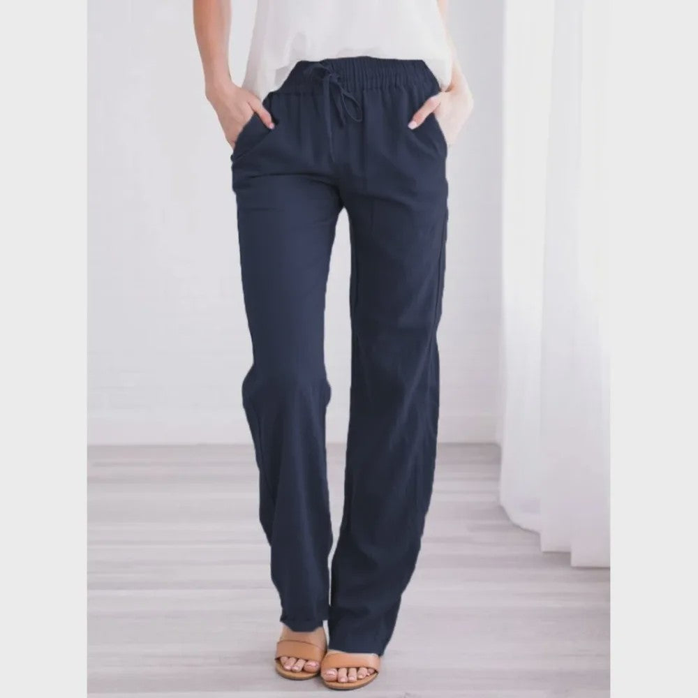Dames Linnen Broek met Elastische Taille en Koord - Comfortabel en Ademend