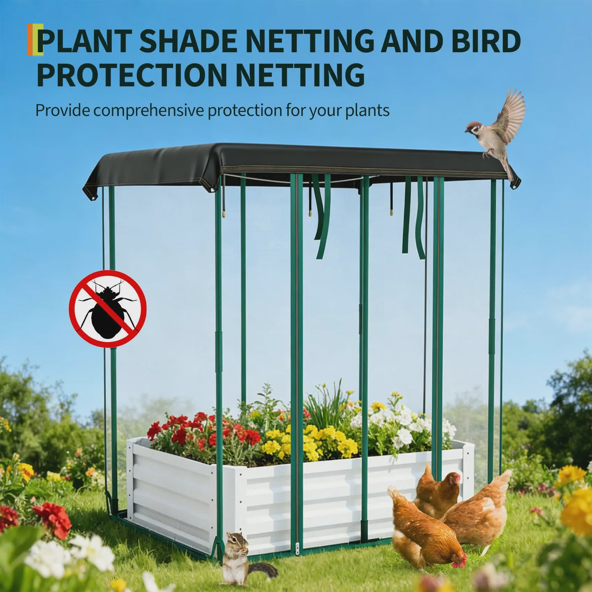 Verhoogd Kweekbed met Zelfwateringssysteem, Insectennet & Druppelirrigatie - Groot Metaal Kweekbak