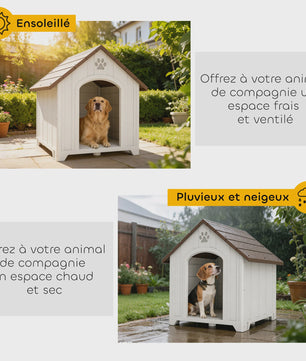 PawHut Hondenmand Buiten - Waterdicht Polypropyleen, Gevetileerd & Verhoogde Vloer - Lichtgrijs