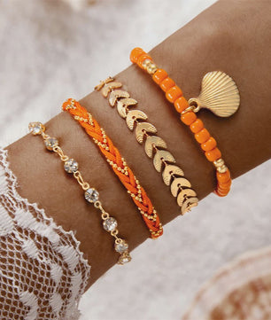 Set van 4 Bohemia Stijl Armbanden met Schelp & Zirkonia - Zomerse Beach Vibes