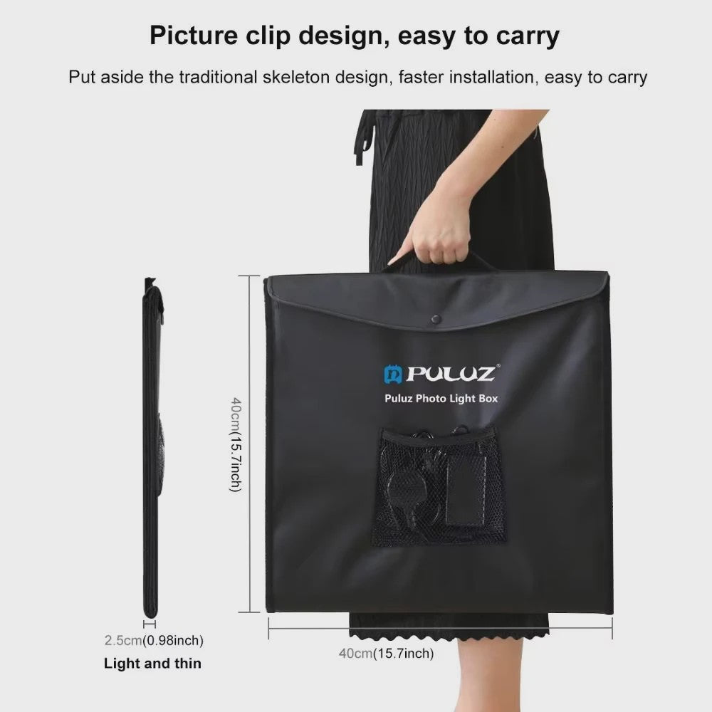 PULUZ 40CM Fotografie Lightbox - Dimbare Dual LED Studio Tent met 6 Kleuren Achtergronden