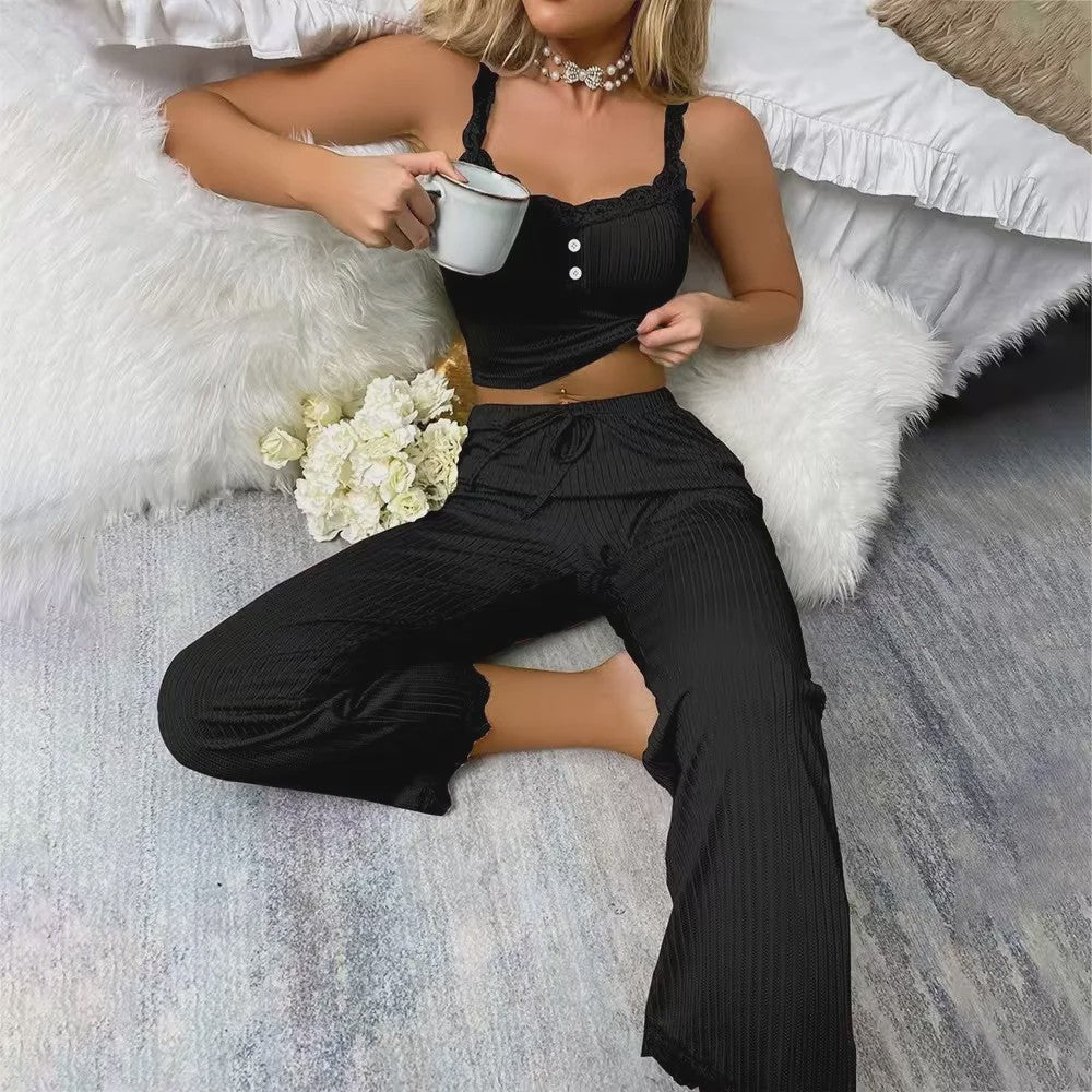 Dames Pyjama Set met Kantafwerking - Sexy Loungewear Set