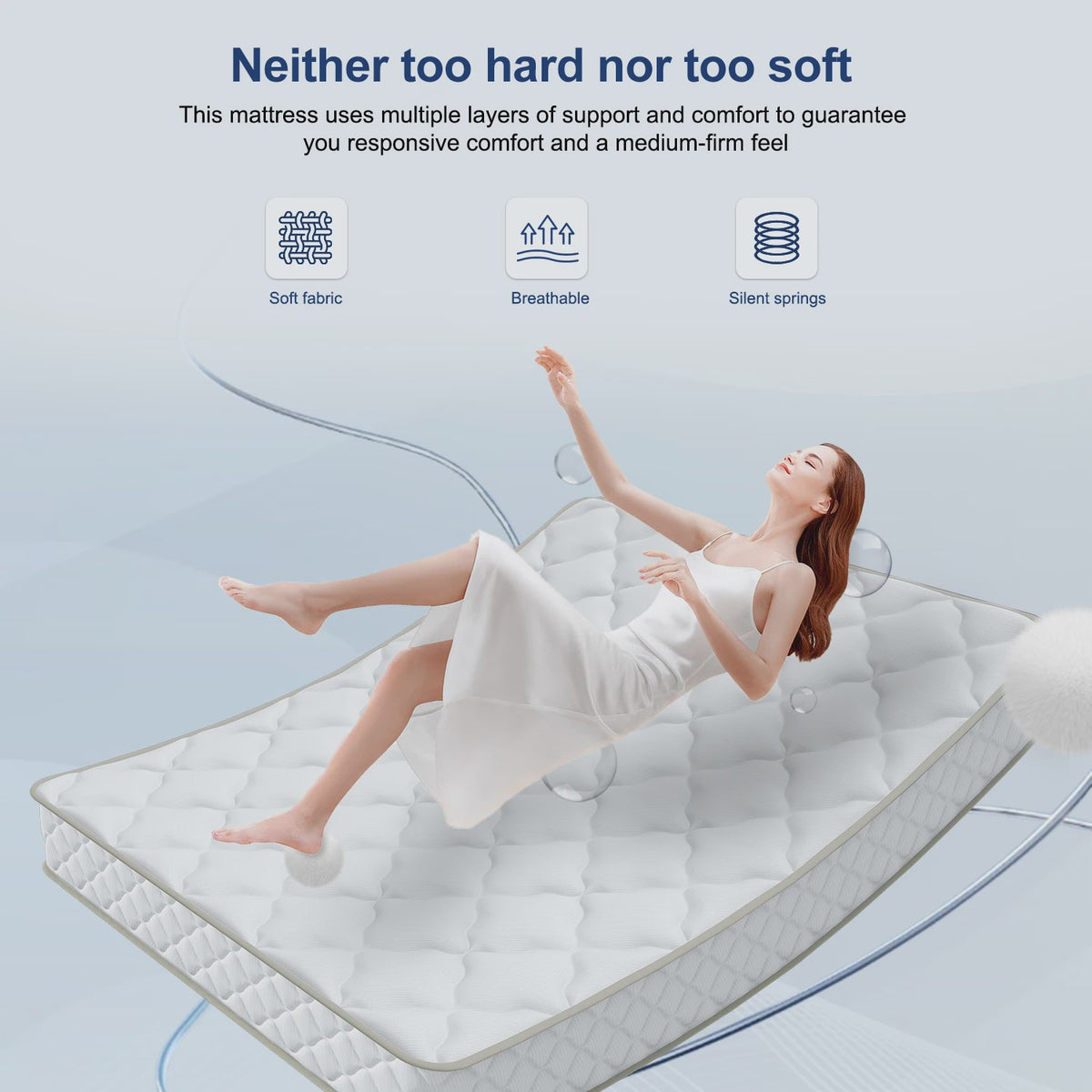 Hiazurm Pocketvering Matras 140x200cm - 7-Zone, 22cm Dik, Medium H3, Afneembare Tijk