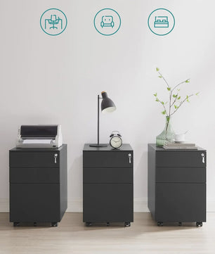 SONGMICS Mobiele Archiefkast met 3 Lades en Slot - Voor Kantoor en Thuis