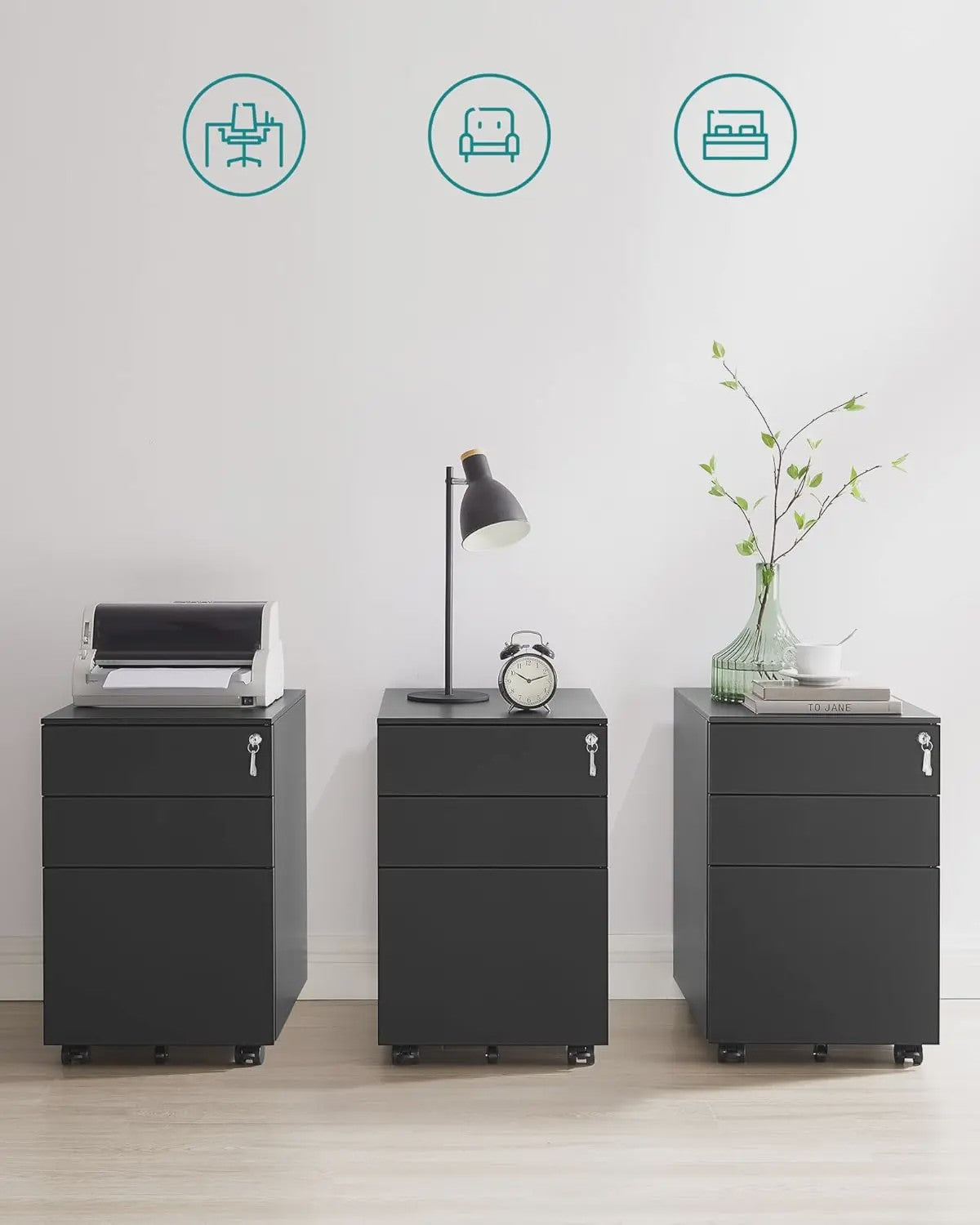 SONGMICS Mobiele Archiefkast met 3 Lades en Slot - Voor Kantoor en Thuis