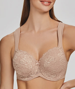 Comfortabele Volledige Dekking Minimizer BH met Kant en Gewatteerde Bandjes - Plus Size