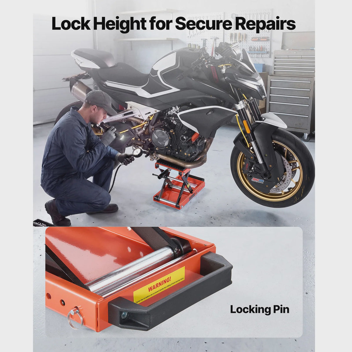 Motorlift 1500 lbs / 680 kg - Robuuste Werkstand met Kruk voor Motoren