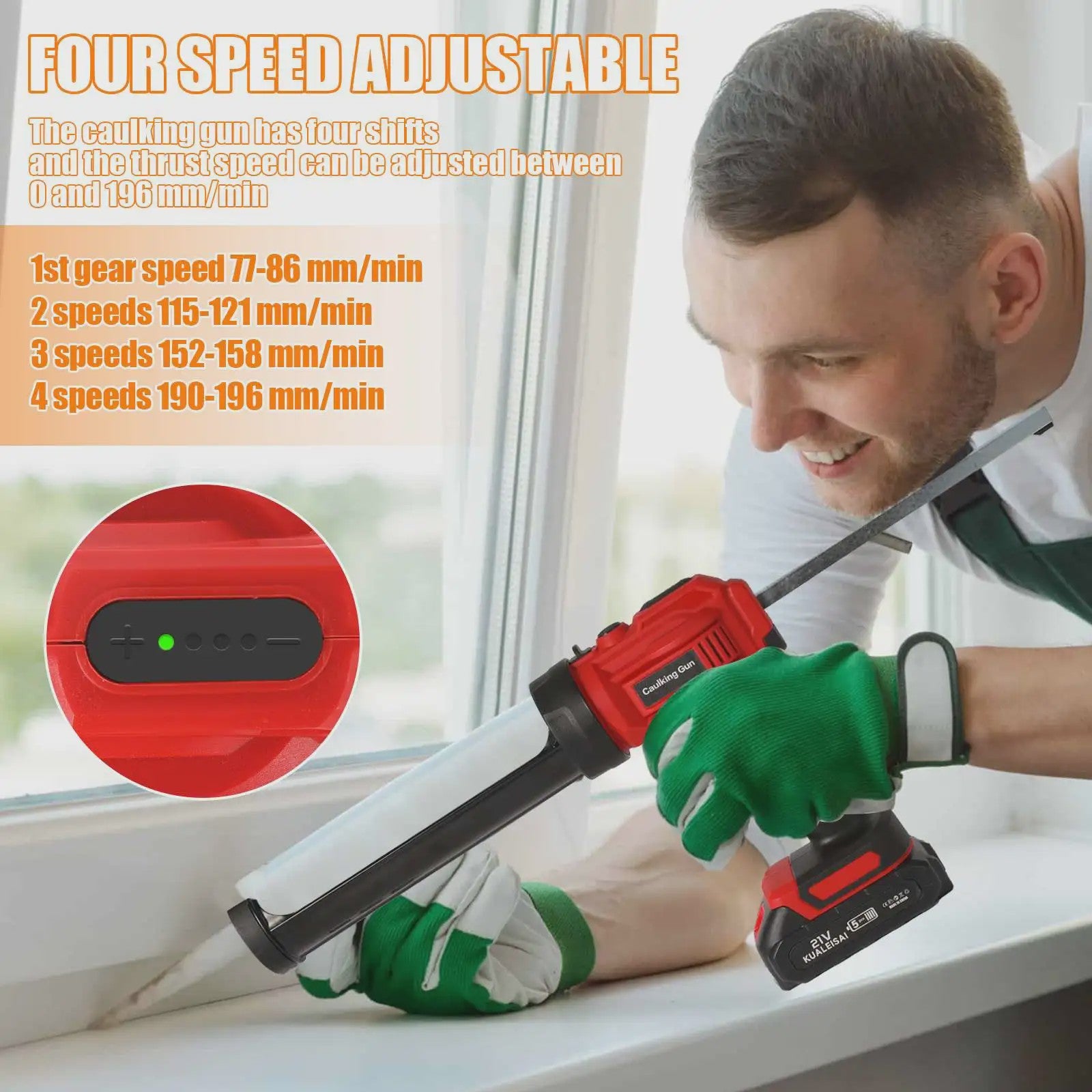Accu Kitspuit 18V/20V met 4 snelheden, LED-licht en anti-druppelfunctie - 300ml