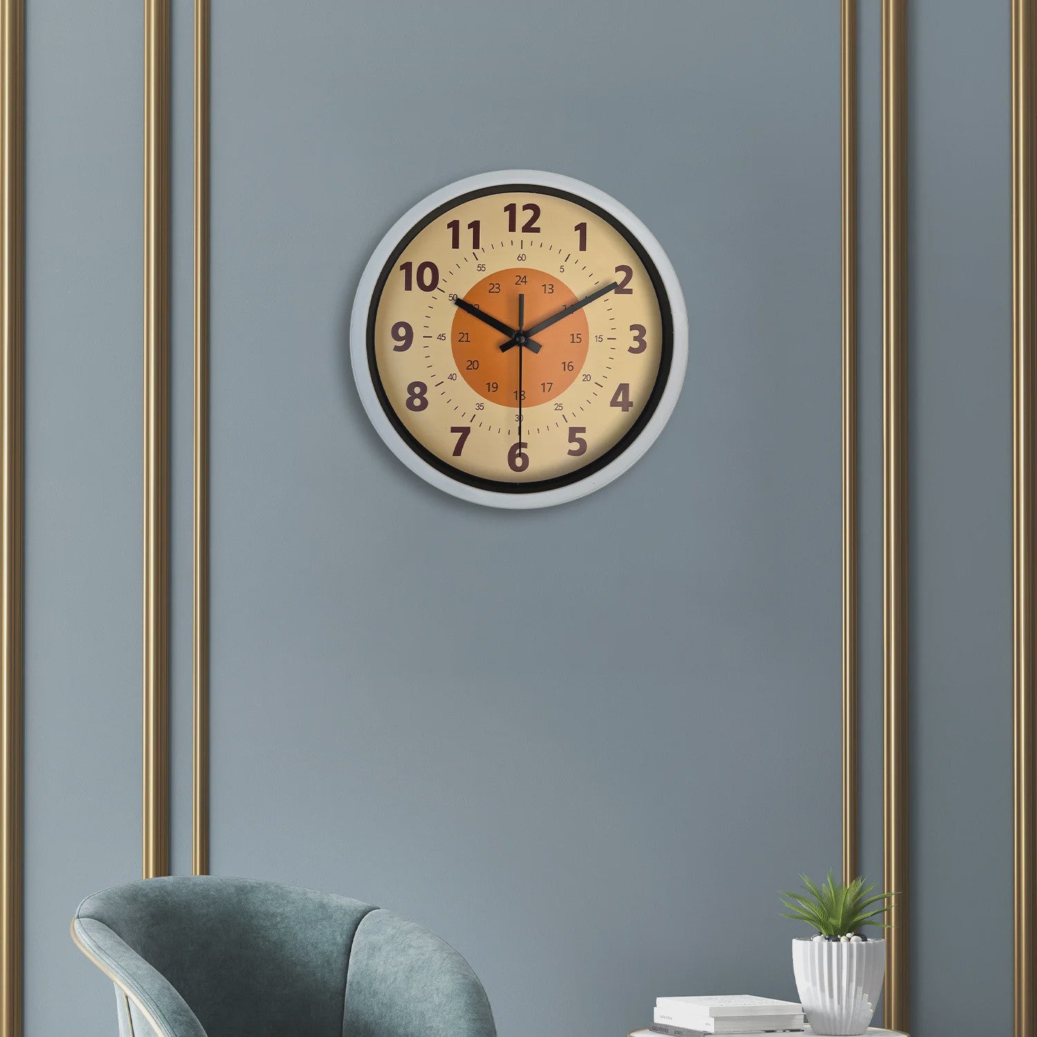 Moderne Stille Wandklok 8-inch met Oranje Patroon - Woonkamer, Keuken Decoratie